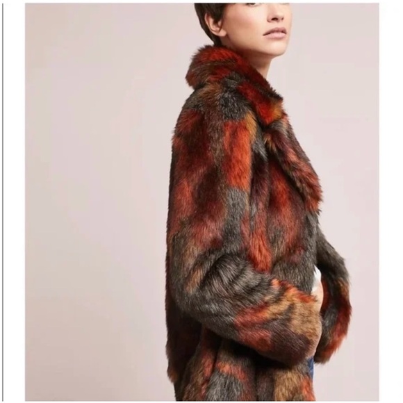 Anthropologie Seen Worn Kept Stevie Faux Fur Boho Multicolor Coat - Picture 3 of 7